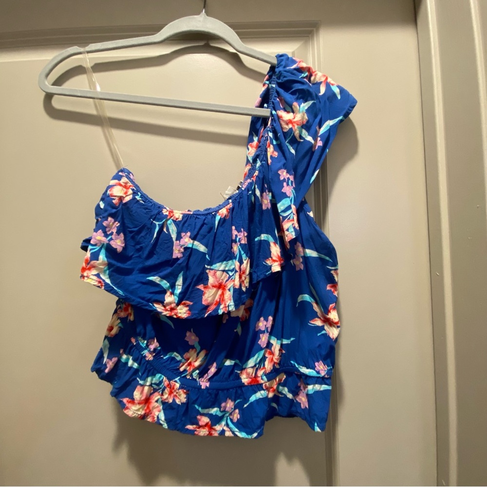 American Eagle Floral Blue One-Shoulder Top